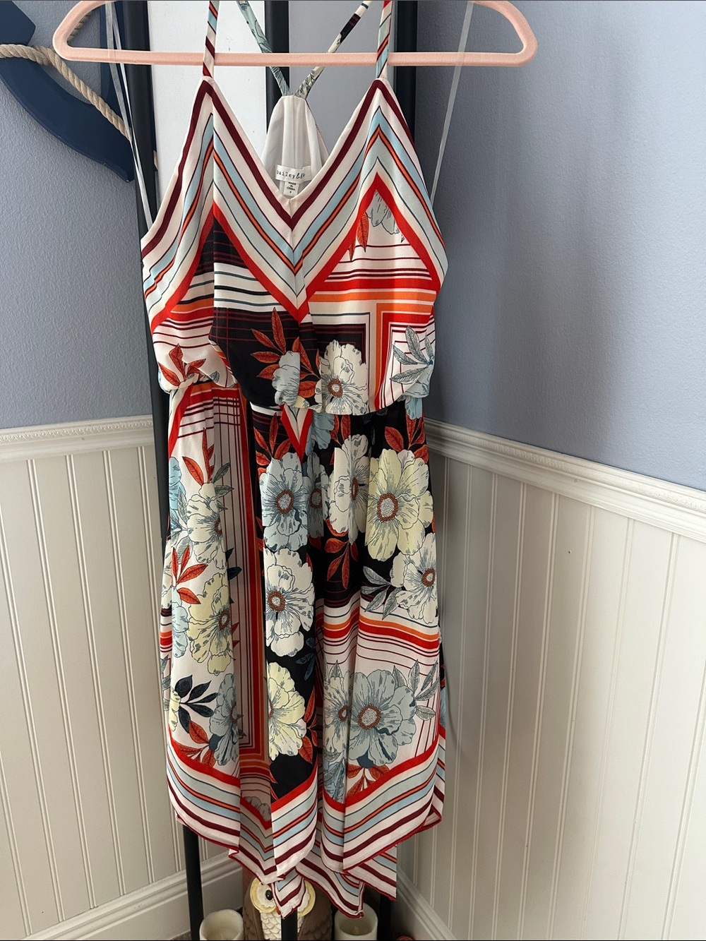 bailey blue Floral Asymmetrical Dress in Red, Black, White, Blue